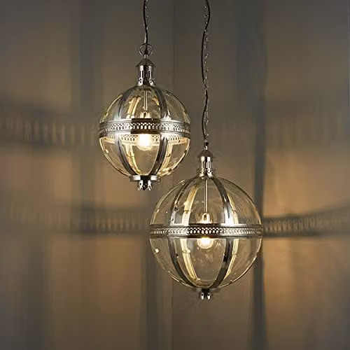 Endon Vienna One Light Ceiling Pendant Light in Bright Nickel with Clear Glass, Dia: 41 cm – 2