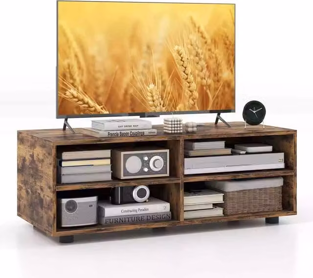 Costway Brown Wooden Classic TV Stand and Media Console Table for TVs up to 40 Inches