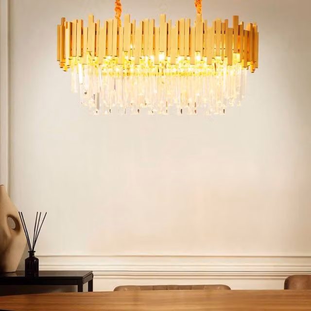Wyld and Coco Gold Aluminium Chandelier with Glass Crystals and Height Adjustment