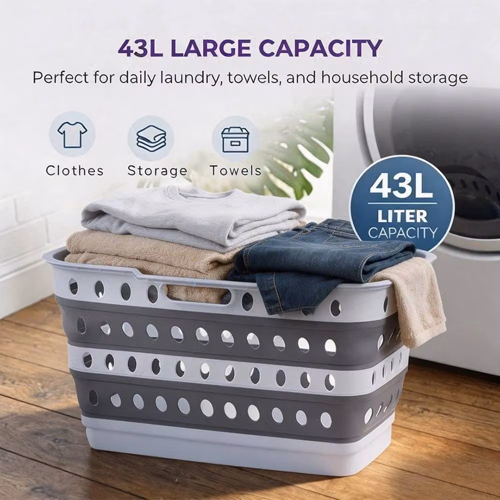 PAWNORA Large Capacity Collapsible Laundry Basket with Handles, Grey, W/D/H: 60 x 43 x 31 cm – 3