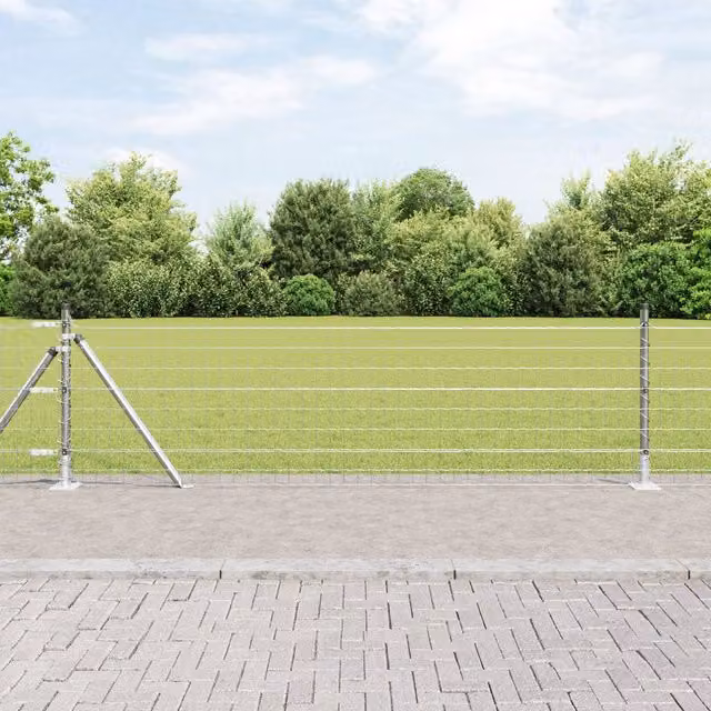 Berkfield Home Euro Fence with 7 Flanged Posts, Galvanised Steel, Silver, W: 10 m, H: 0.6 m – 1