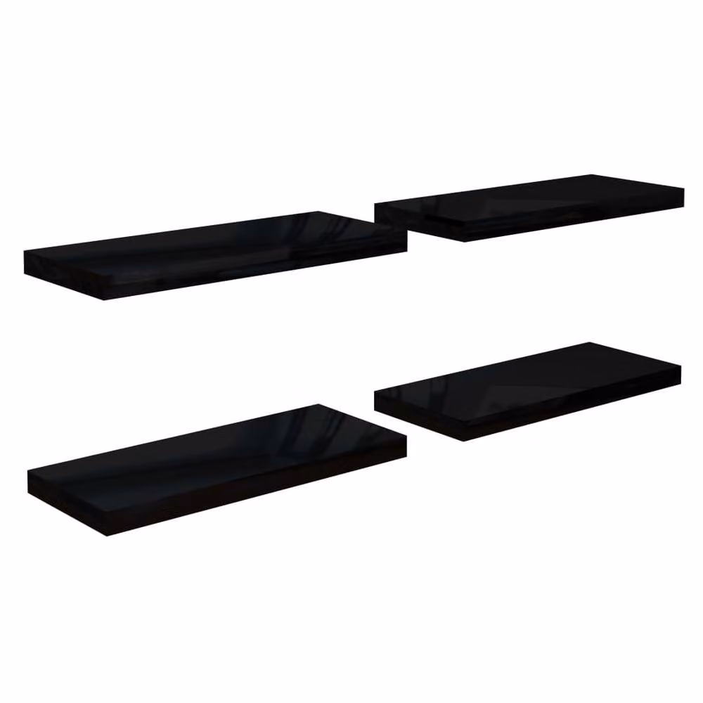 Berkfield Home Set of 4 Durable Floating Wall Shelves in High Gloss Black, W: 60 cm, D: 23.5 cm, H: 3.8 cm – 3