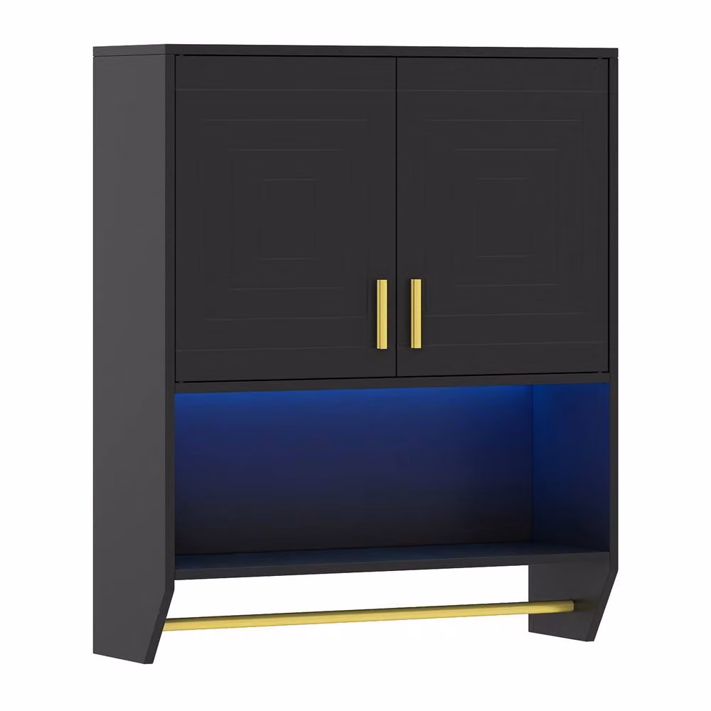 Costway Wall Mounted Black Bathroom Cabinet with Integrated Lighting and Internal Shelves – 3