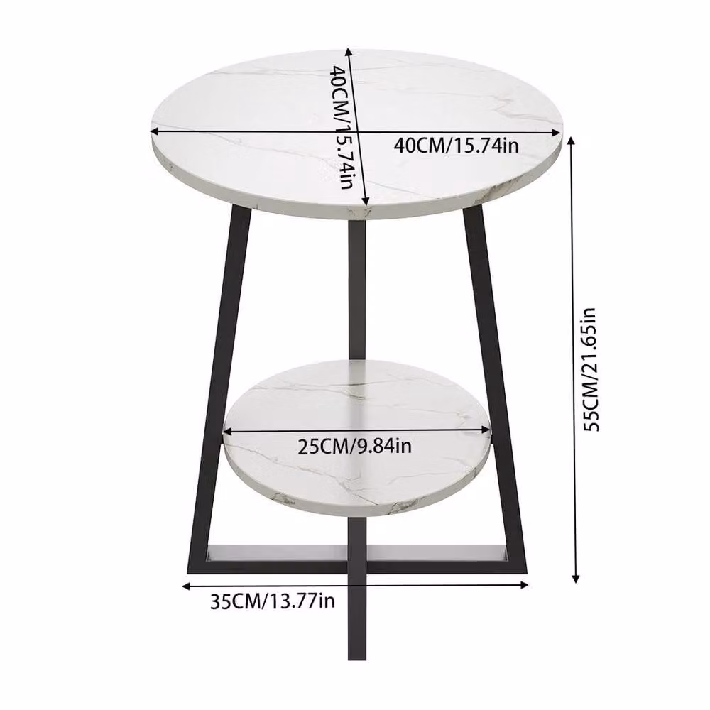 EONLION 2 Tier White Sofa Side End Table, W/D/H: 40 x 40 x 55 cm – 2