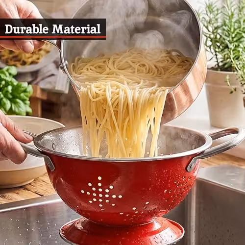 Premier Housewares Red Stainless Steel Collapsible Round Colander with Handles W: 17 cm, D: 14 cm, H: 10 cm – 4