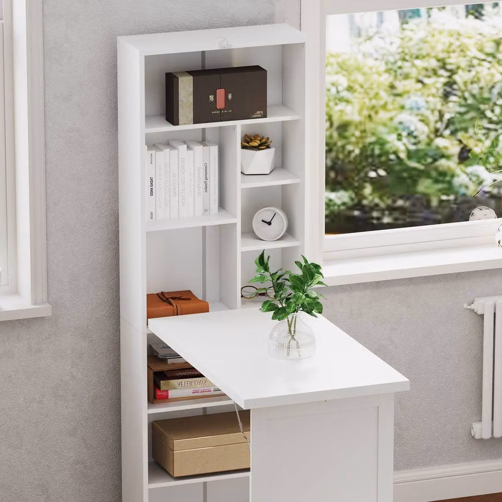 ERGOVEXA Modern White Wall Mounted Secretary Desk with Folding Top and Storage Board – 3