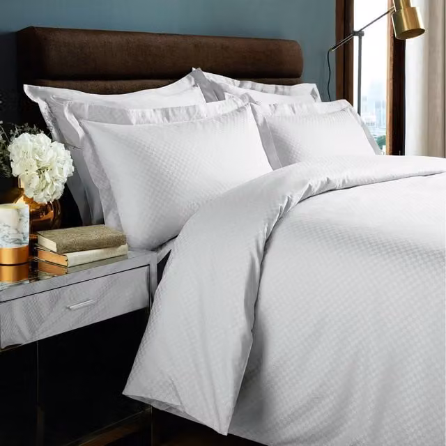Roseley Modern Checked Cotton Duvet Cover and Pillowcase Set, White, W: 180 cm, L: 200 cm