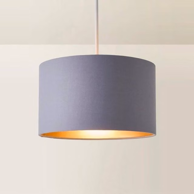 FORGEVIO Modern Cylinder Fabric Lampshade Ceiling Light in Grey and Gold