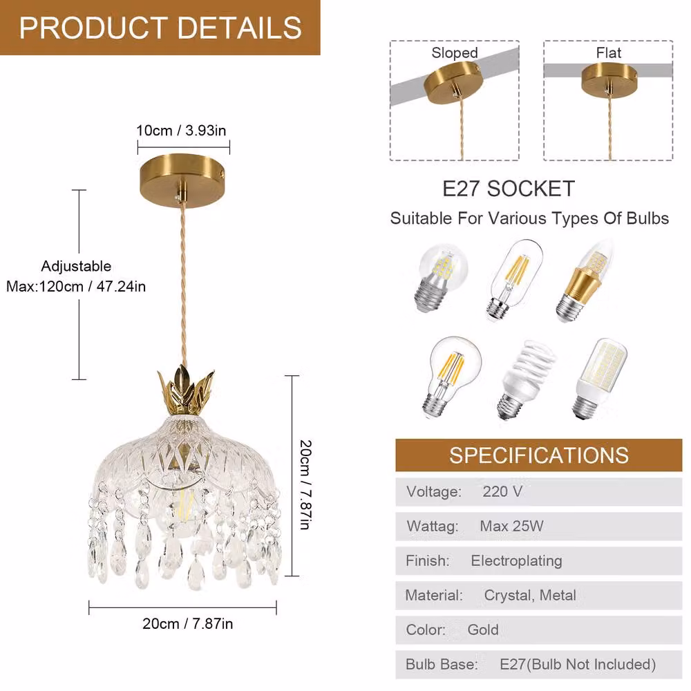 COMELY Crystal Pendant Ceiling Light in Gold and Transparent with E27 Fitting – 3