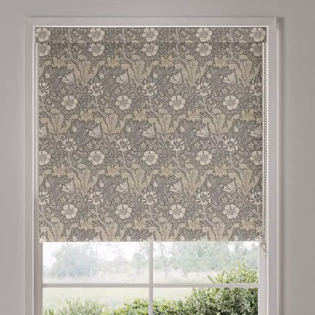 William Morris Compton Translucent Made To Measure Roller Blind in Cobble Grey and Multicolour Floral Pattern