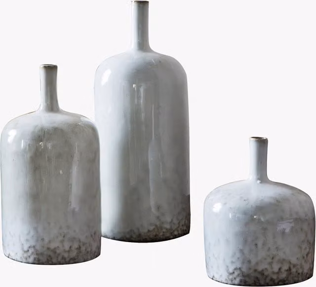 Perch & Parrow Set of Three Minimalist Ceramic Tabletop Vases in White, Grey and Beige