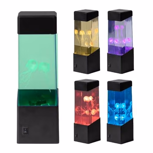 Global Gizmos 55229 Aquarium Jellyfish Lamp with Multicolour Colour Changing LEDs in Black, W/D/H: 23.0 x 9.0 x 9.0 cm