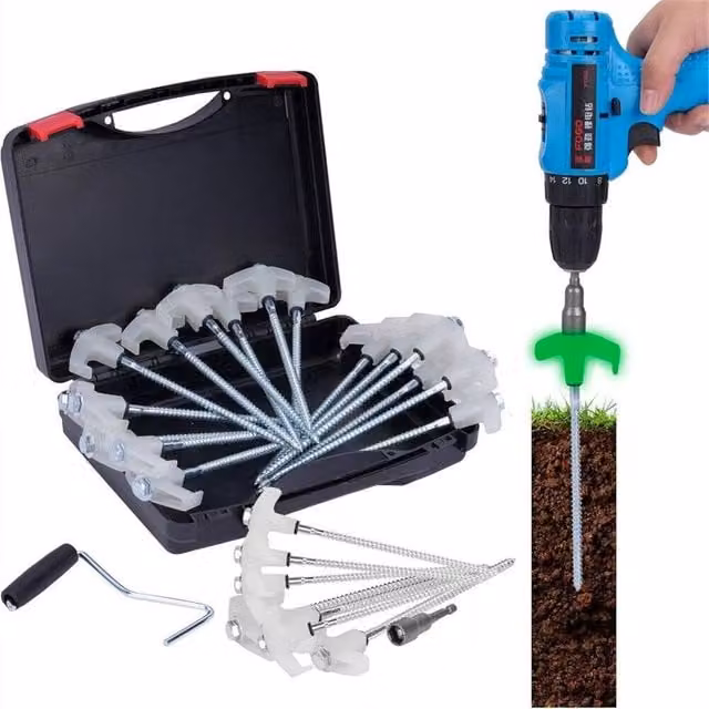 SPETLEK 21X Heavy Duty Galvanised Steel Screw In Drill Top Ground Pegs in Silver
