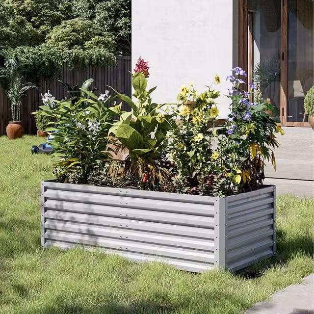 Lifeideas Silver Galvanised Steel Rectangular Metal Raised Bed