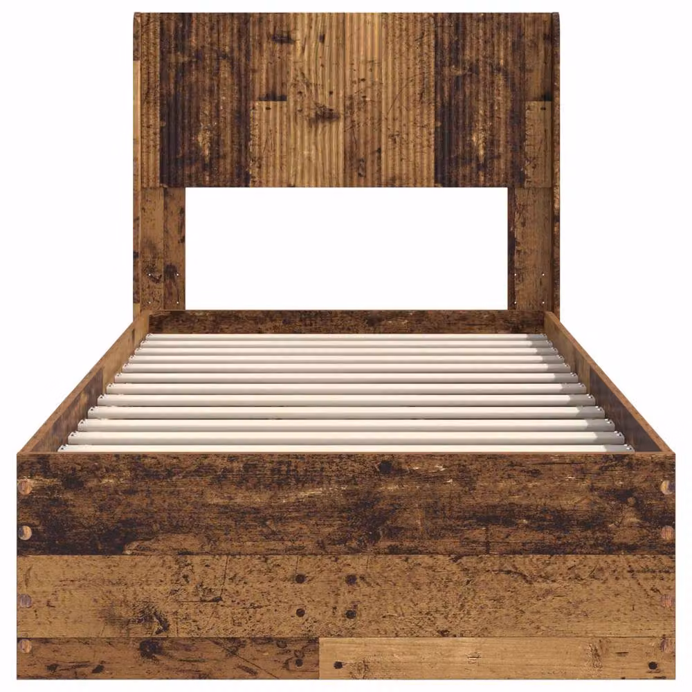 Berkfield Home Modern Bed Frame with Headboard and Storage Drawers in Old Wood Brown, W/D/H: 90 x 200 cm – 4