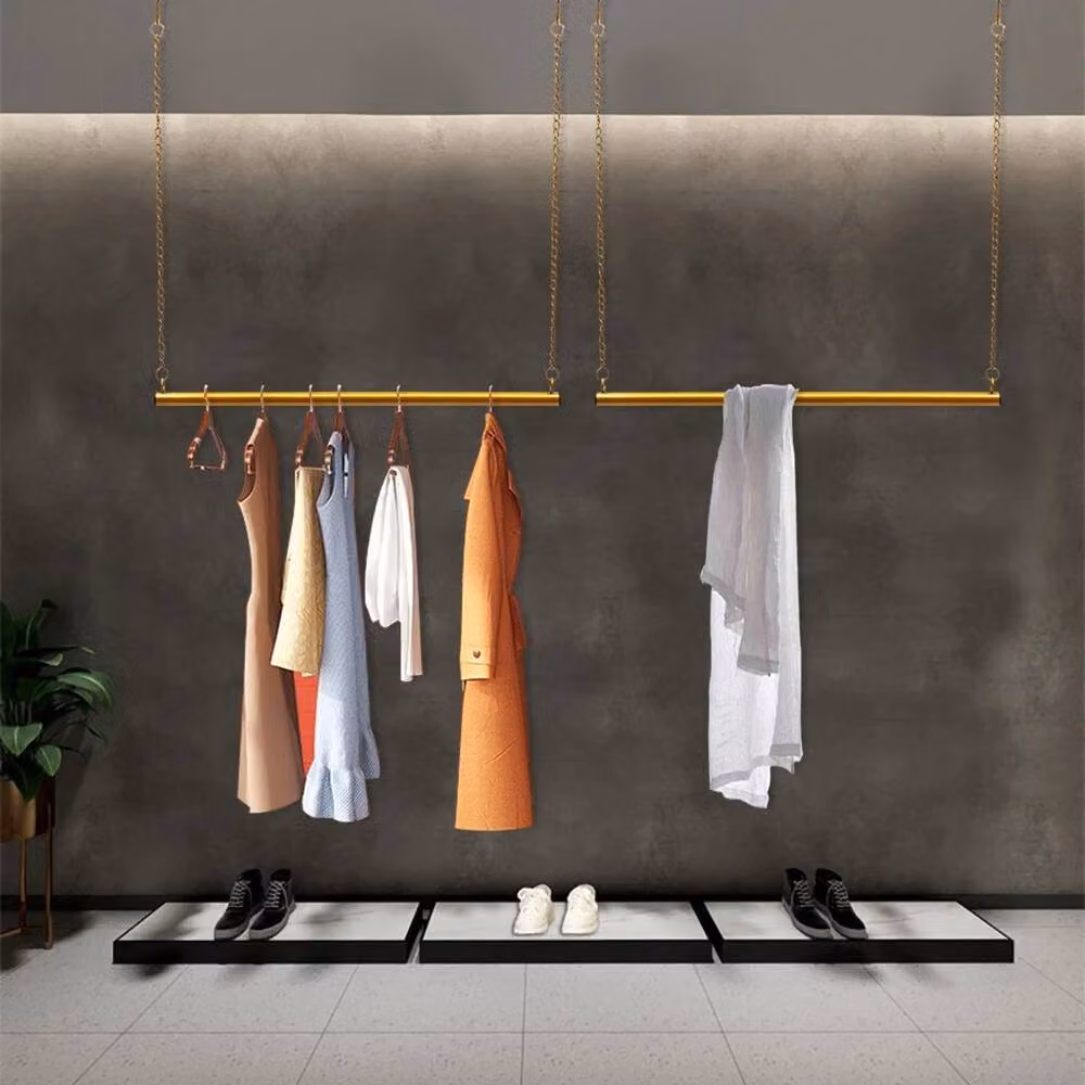 Kelvenix 2-Piece Gold Metal Clothes Rail Set with Glossy Continuous Linear Rail – 3