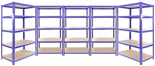 Monstershop Q-Rax Industrial Warehouse Shelving Unit Set, Blue Steel, 3 x W: 90 cm, D: 50 cm, H: 180 cm and 2 x W: 120 cm, D: 50 cm, H: 180 cm – 1