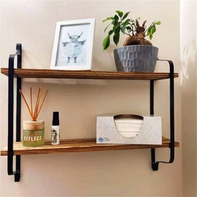 KORVIXA Metal Kitchen Pantry Wall Shelf with Bracket, Brown, Width: 60 cm