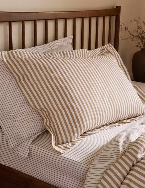 Yard 2 Pack Hebden Stripe Pure Cotton Breathable Pillowcases in Natural Mix Beige