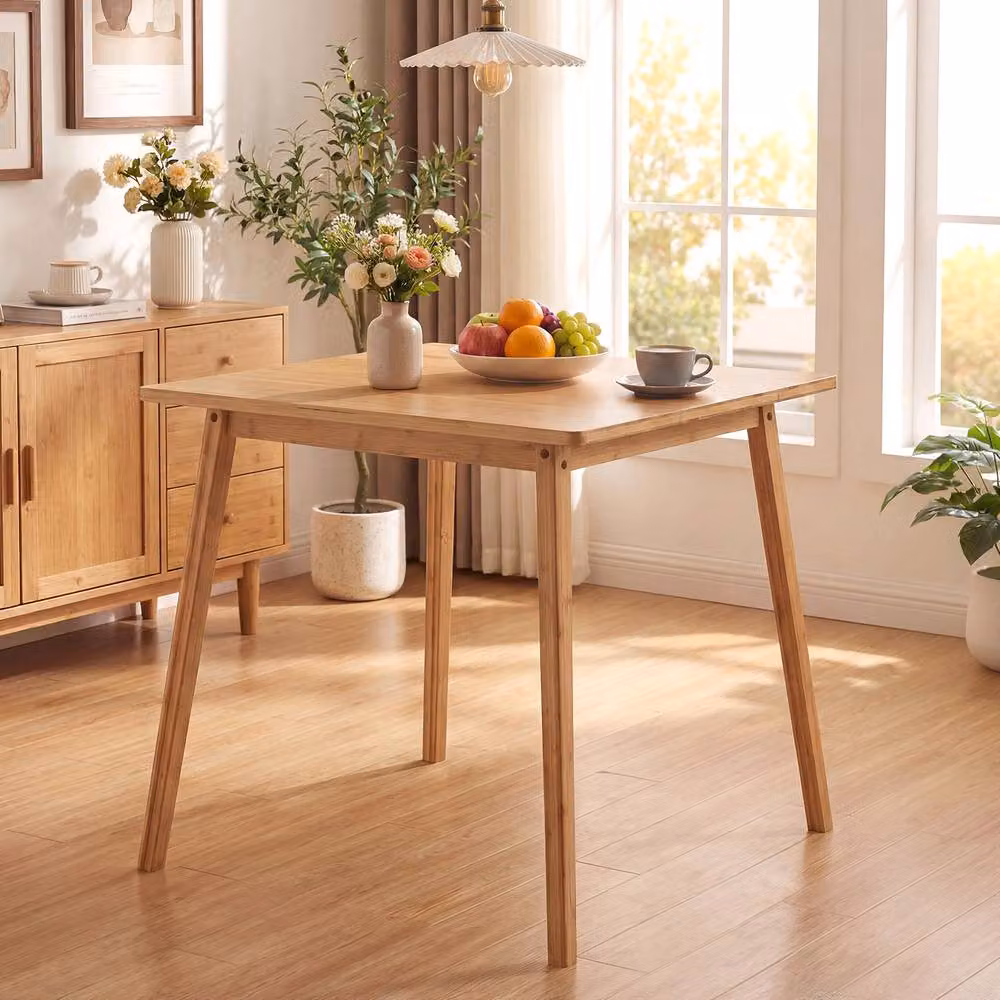 Gymax Square Bamboo Dining Table in Natural Wood for 2-4 People – 2
