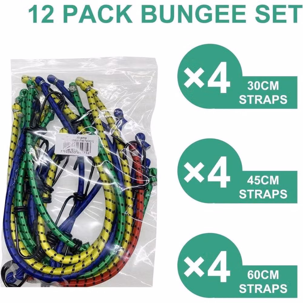 NESTLUNE 12-Pack Heavy Duty Multicolour Bungee Cord Elastic Straps with Hooks – 4