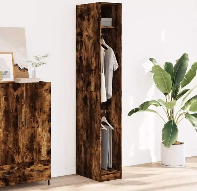 Berkfield Home Smoked Oak Wardrobe in Brown, W/D/H: 30 x 50 x 200 cm