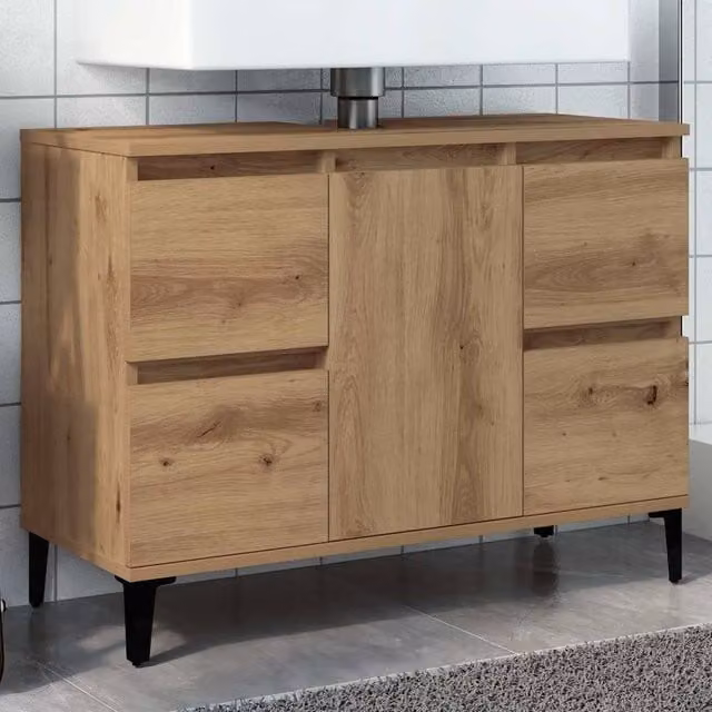 Berkfield Home Artisan Oak Sink Cabinet in Brown, W/D/H: 80 x 33 x 60 cm – 1