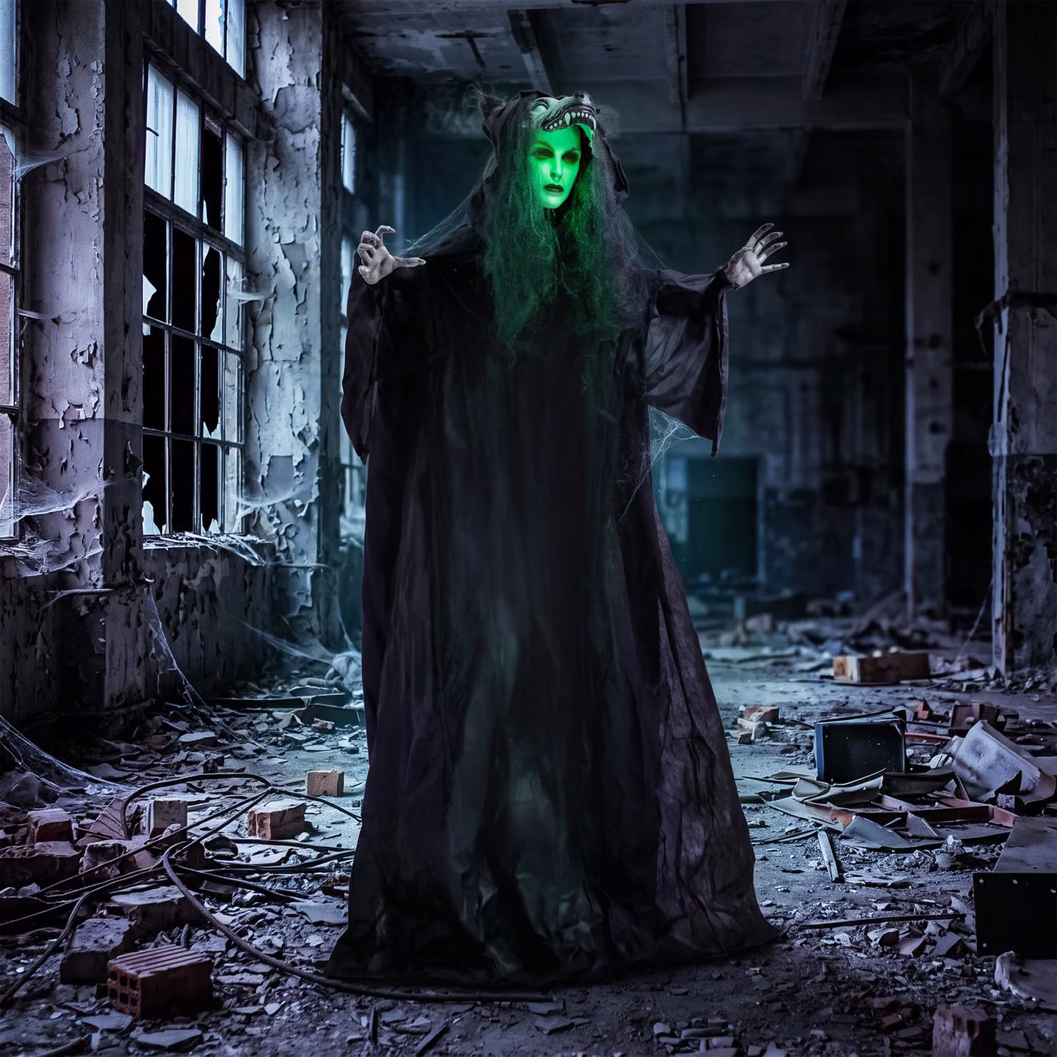 HOMCOM Life Size Animated Ghost with Werewolf Mask Halloween Animatronic Decoration, Height: 170 cm – 2
