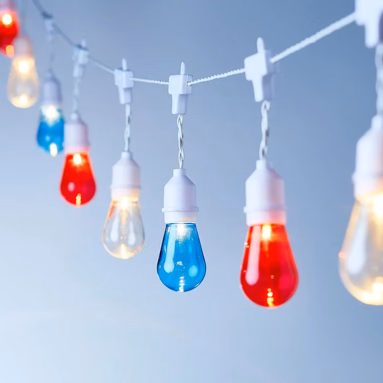 Lights4fun 15 LED Red, White and Blue Vintage Drop Bulb Plug In Festoon String Lights