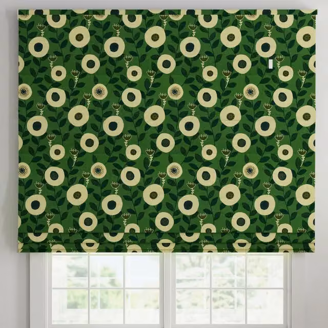 ANTE DECOR Seville Printed Emerald Green Floral Cotton Made To Measure Roman Blind