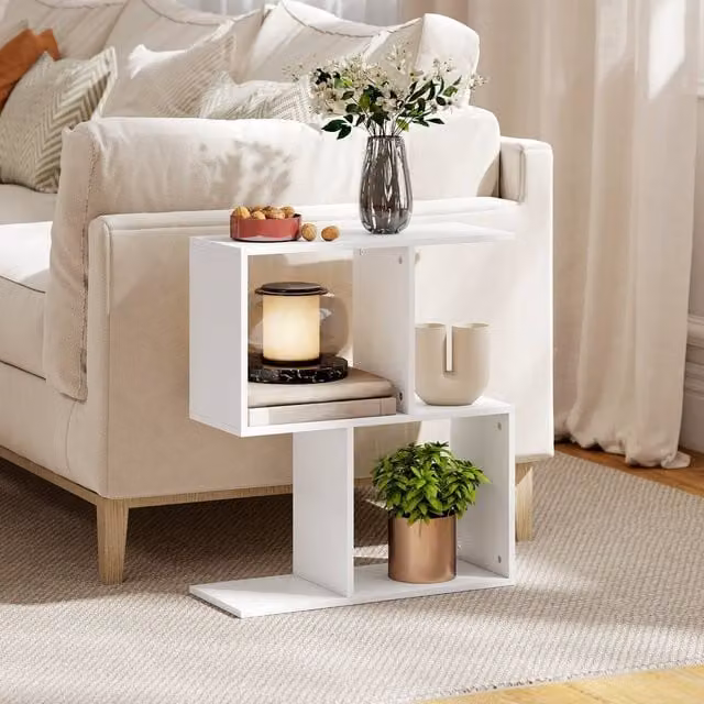 HOMCOM Modern White Narrow Side Table with Storage Shelves