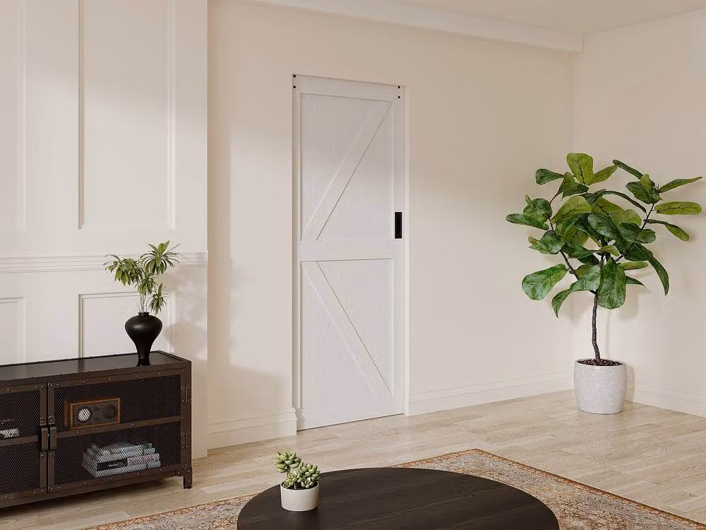 Vente-unique Reversible Sliding Pocket Door System in White Wood and MDF, H: 205 cm x W: 83 cm – 2