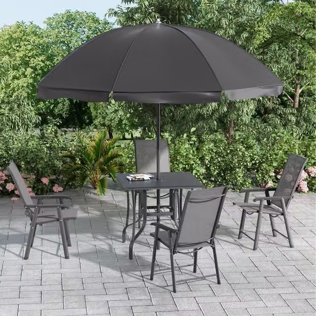 Livingandhome Modern Metal Garden Coffee Table and Four Foldable Chairs Set in Grey