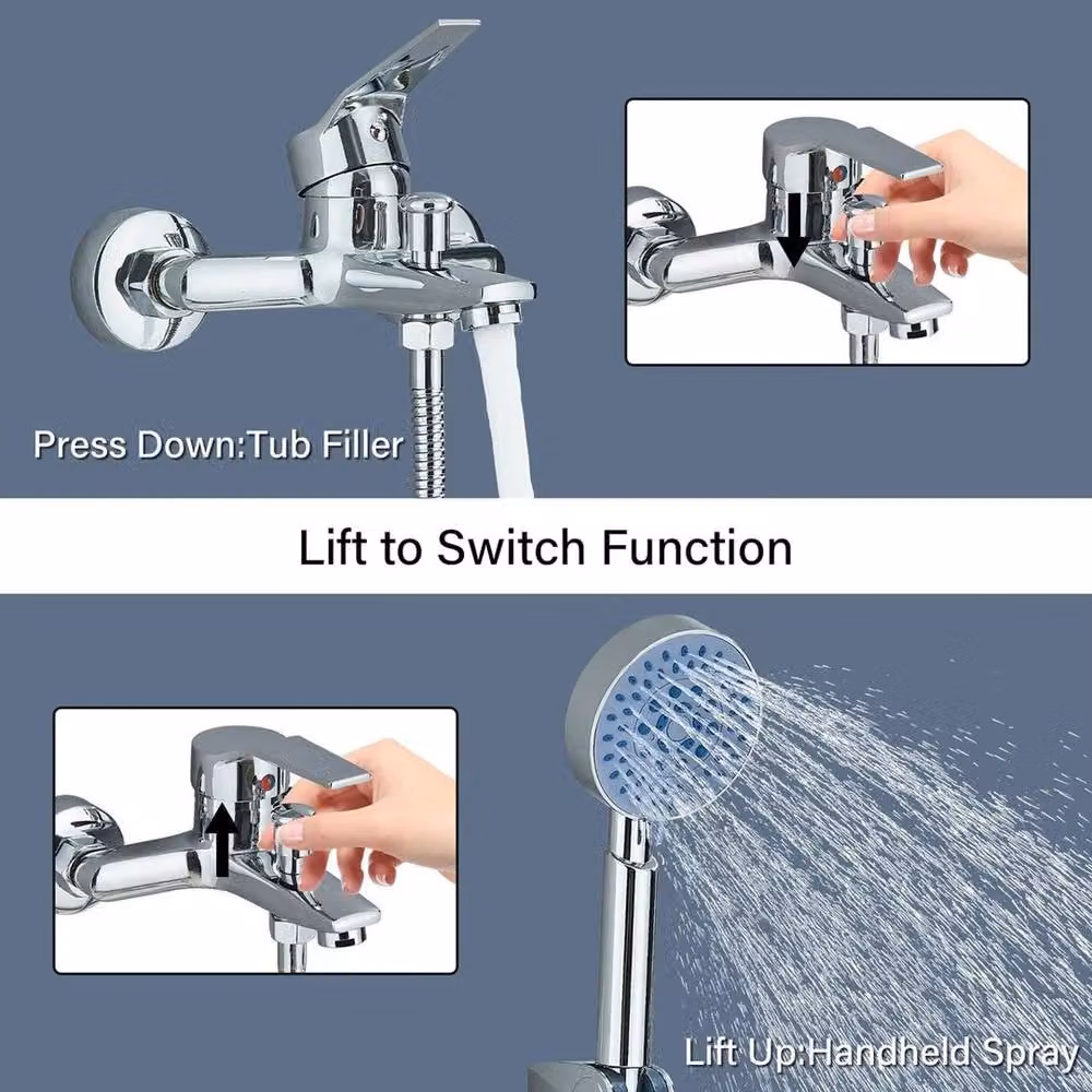 NESTLUNE Luxury Chrome Bath Filler Tap and Shower Mixer Set in Silver – 2