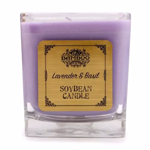 Ancient Wisdom Lavender and Basil Soy Wax Candle in Purple, W/D/H: 7 x 7 x 7.5 cm – 1