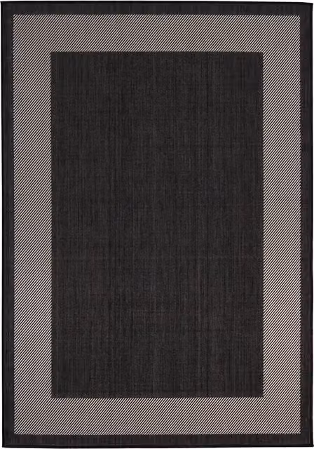 Ecology Collection Bordered Outdoor Rug in Black and Multicolour, Rectangular, Width: 200 cm