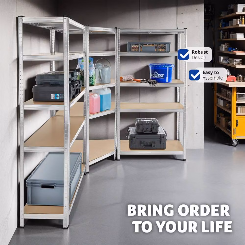 tectake Gustav Garage Shelving, Silver and Grey Steel, H 180 x W 165 x D 40 cm – 5