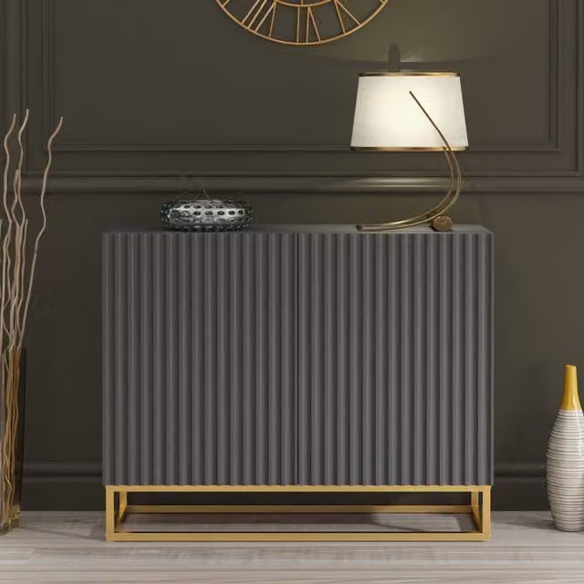 Creative Furniture Ripple Sideboard in Dark Grey and Gold, W: 100 cm, H: 80 cm, D: 35 cm