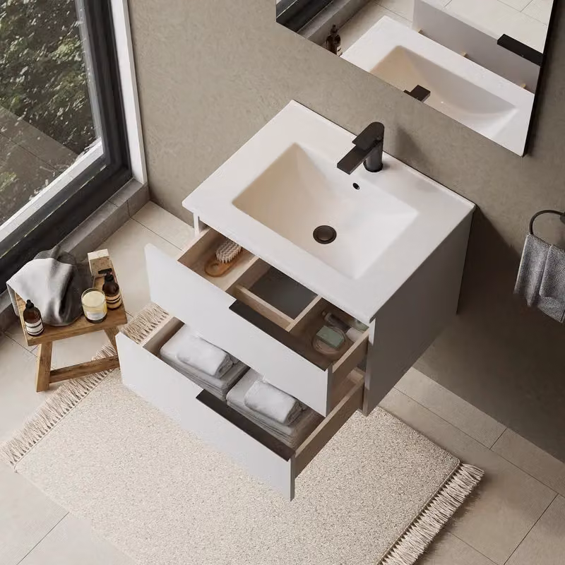 Banyetti Celtic 600mm Wall Hung Bathroom Vanity Unit with Lira Basin in Gloss White (W: 60 cm, H: 45 cm, D: 48 cm) – 3