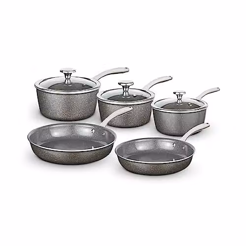 Tower Cerastone Pro 5 Piece Forged Aluminium Cookware Set with Non-Stick Ceramic Coating and Riveted Steel Handles, 18/20/22cm Saucepans and 20/24cm Frying Pans, Graphite/Anthracite, T900209 – 1