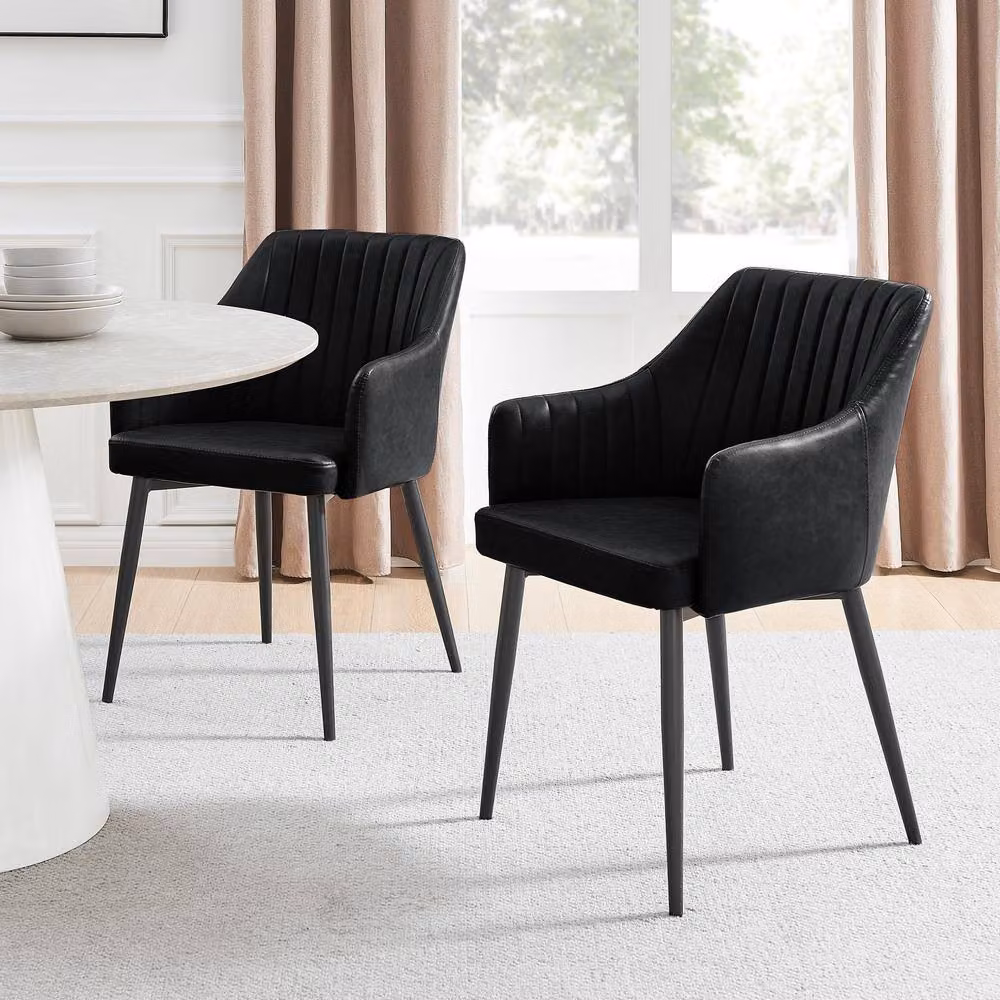 FurnitureboxUK Penrose Oak Effect Round Dining Table and 4 Calla Black Faux Leather Chairs, Diameter: 120 cm – 3
