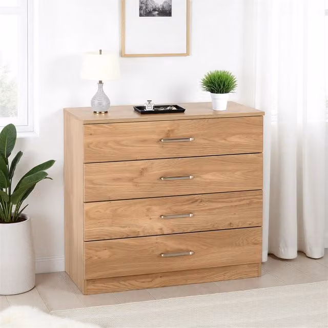 Seconique Dakota 4 Drawer Chest in Oak Effect Brown