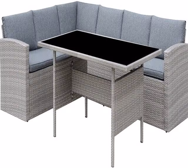 Layton GRS Rattan Corner Dining Set with Glass Top in Grey and Black