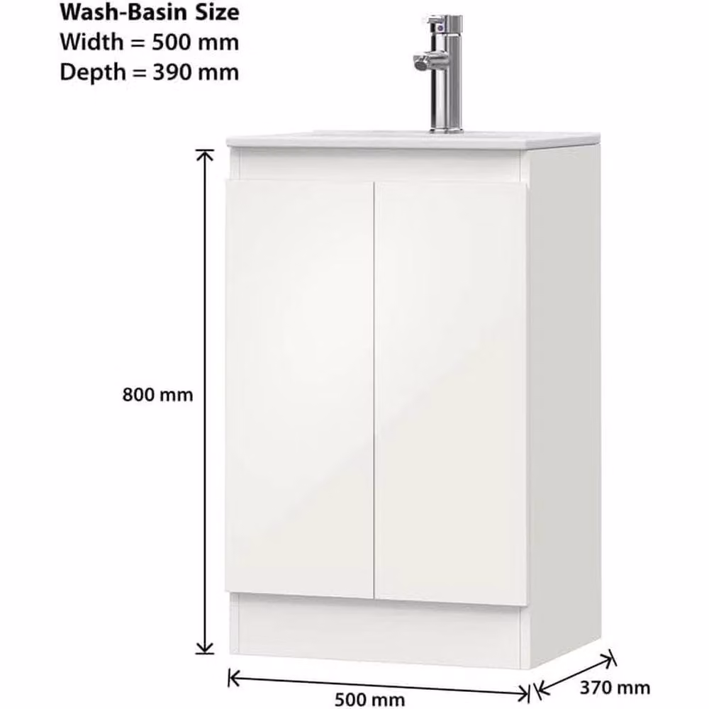 FORGEVIO White Glossy Floor Standing Bathroom Vanity Unit with Basin and Internal Shelves – 2