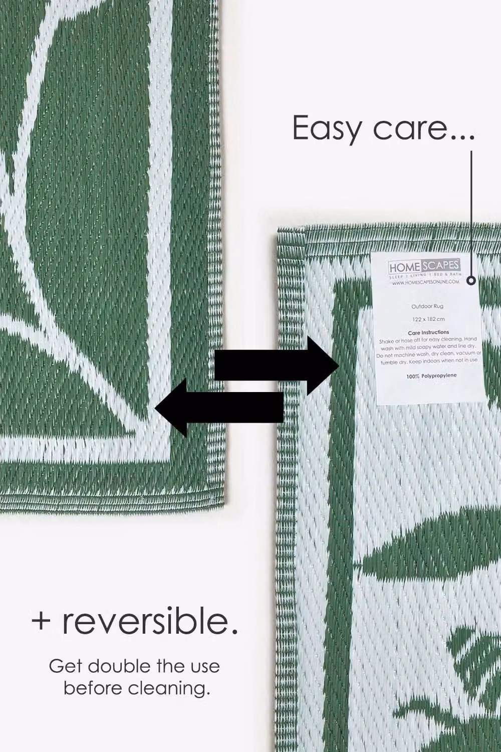 Homescapes Green and White Floral Bee Woven Outdoor Rug, W/D/H: 120 x 180 cm – 5