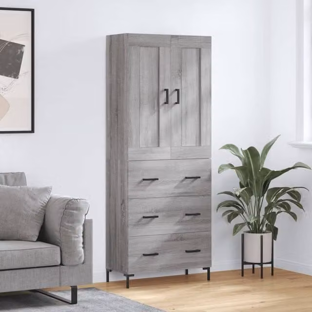 Berkfield Home Grey Sonoma Modern Highboard with Hinged Doors and Internal Shelves, W/D/H: 69.5 x 34 x 180 cm – 1