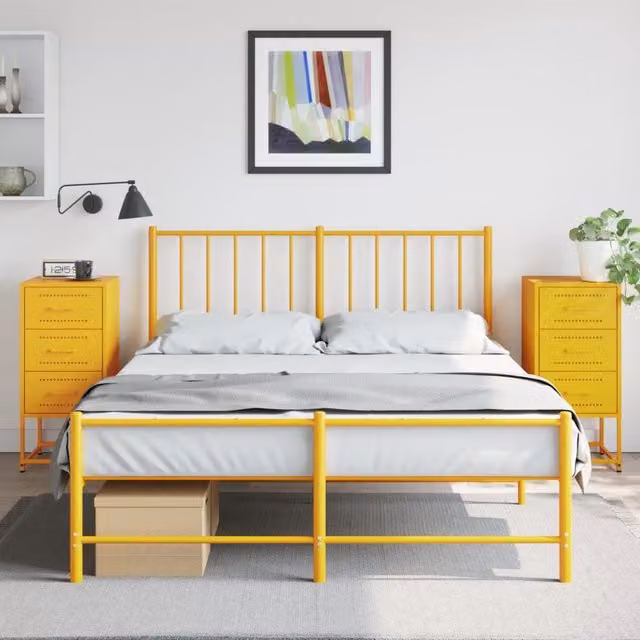 Berkfield Home Set of 2 Mustard Yellow Metal Bedside Cabinets, W/D/H: 36 x 39 x 78 cm – 1