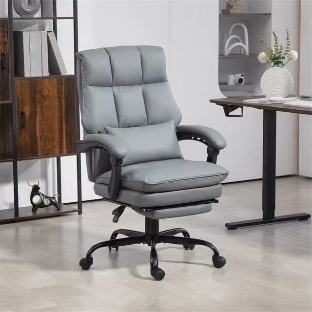 EONLION Executive Office Chair in Grey Synthetic Leather with Headrest and Footrest