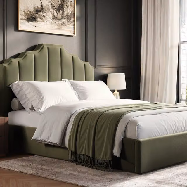 Flair Upholstered Velvet Ottoman Bed in Green, W/D/H: 140 x 200 cm