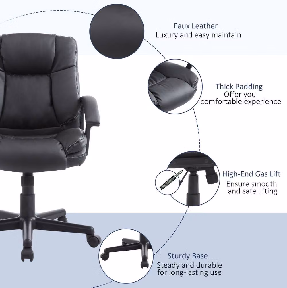 STILVORA Modern Executive High Back Office Chair in Black Synthetic Leather with Armrests and 360 Degree Swivel – 3